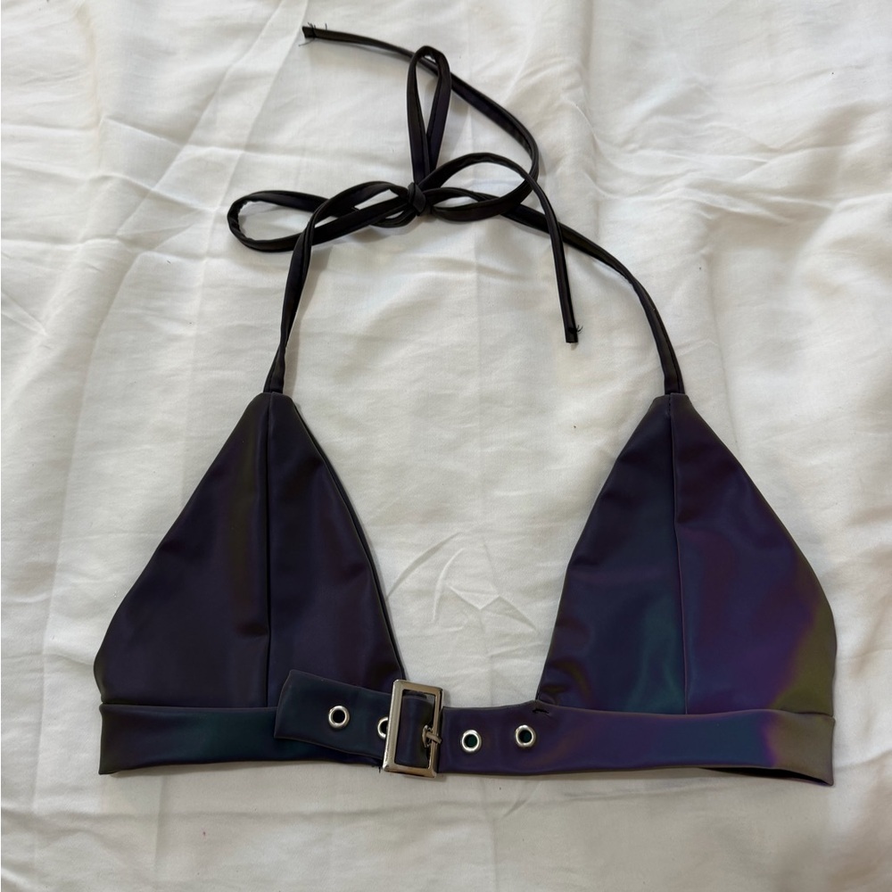 💙3/$20 Iridescent Black Halter Bikini Top